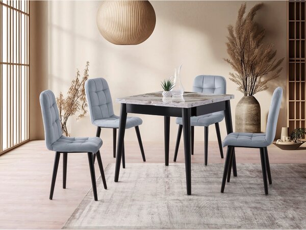 Masa extensibila TOTEM 3042, PAL melaminat/Metal, alb cu efect de marmura/negru, 80-160×80×75 cm