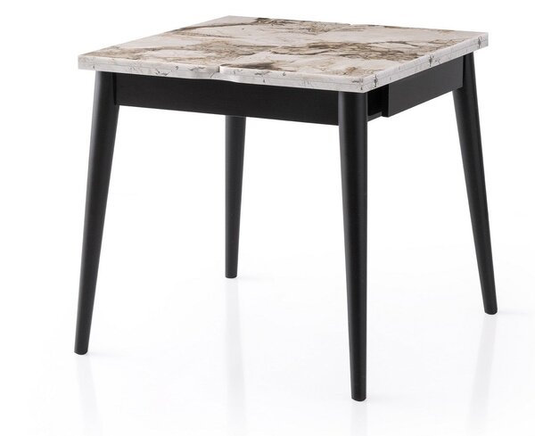 Masa extensibila TOTEM 3042, PAL melaminat/Metal, alb cu efect de marmura/negru, 80-160×80×75 cm