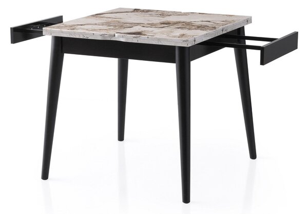 Masa extensibila TOTEM 3042, PAL melaminat/Metal, alb cu efect de marmura/negru, 80-160×80×75 cm