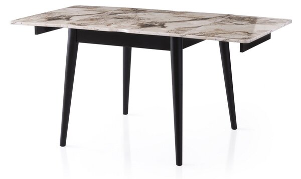 Masa extensibila TOTEM 3042, PAL melaminat/Metal, alb cu efect de marmura/negru, 80-160×80×75 cm