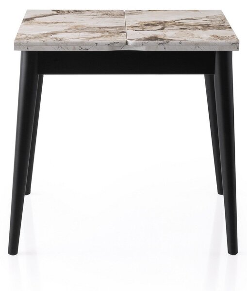 Masa extensibila TOTEM 3042, PAL melaminat/Metal, alb cu efect de marmura/negru, 80-160×80×75 cm