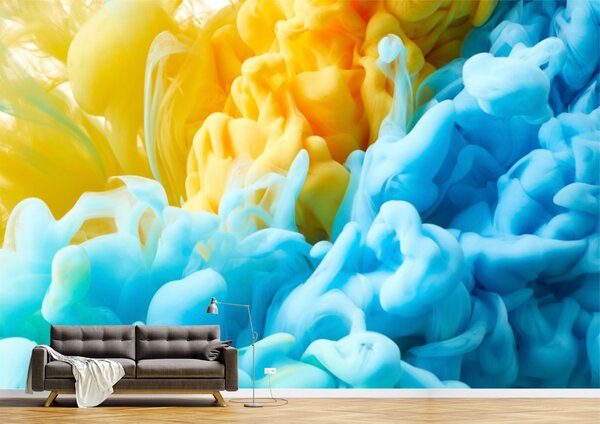 Tapet Premium Canvas - Fum colorat in galben si albastru abstract