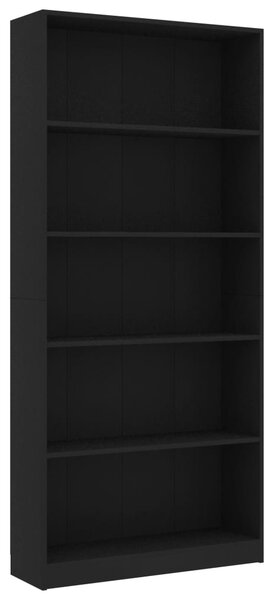 Bibliotecă cu 5 rafturi, negru, 80x24x175 cm, PAL
