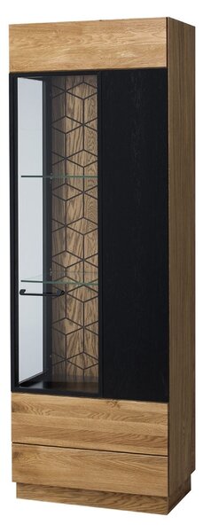 Vitrina din lemn si furnir, cu 1 usa si LED inclus Mosaic 11 Stejar / Negru, l67xA42xH196 cm