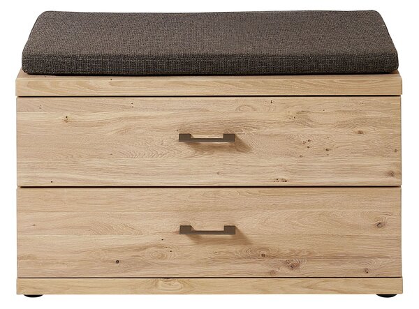 Banca tapitata cu stofa si 2 sertare, din furnir si lemn, Crispin Natur, l84xA39xH54 cm