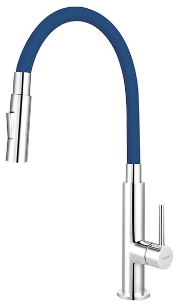 Baterie chiuveta bucatarie cu pipa flexibila albastru mat Ferro Zumba Slim 2F Albastru mat/Crom lucios