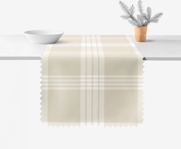 Goldea napron de masă de crăciun impermeabil - carouri albe pe bej 50x140 cm