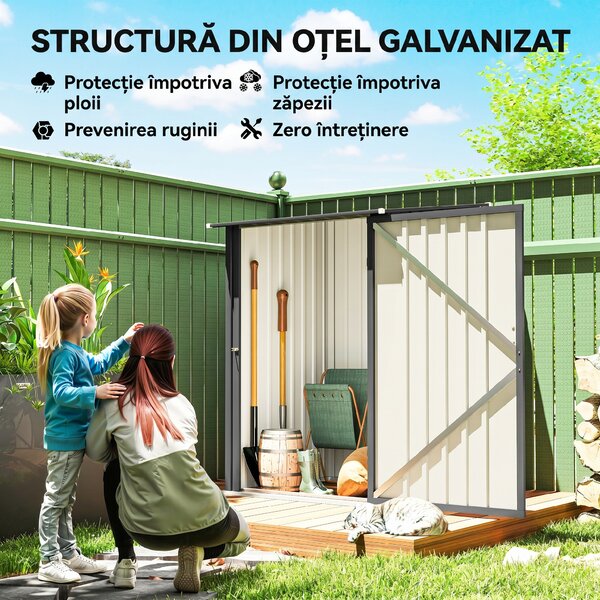 Outsunny Căsuță de Grădină 0,92m² din Oțel Galvanizat, Depozit pentru Unelte cu Ușă Blocabilă și Acoperiș Înclinat, 100x104x160 cm, Gri Închis | Aosom Romania