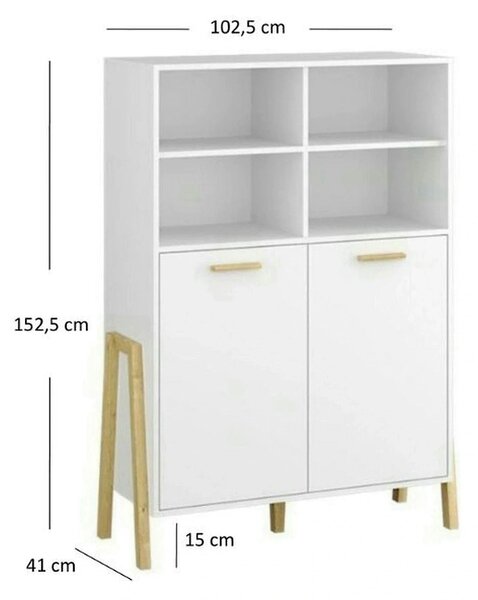 Biblioteca BELLE, PAL laminat, alb, 103×41×153 cm