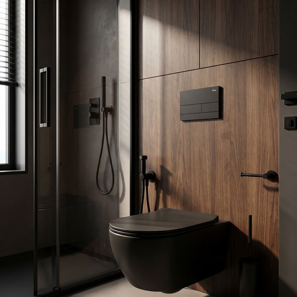 Set Cadru Îngropat Slim 024N pentru WC cu Buton T Black Matt