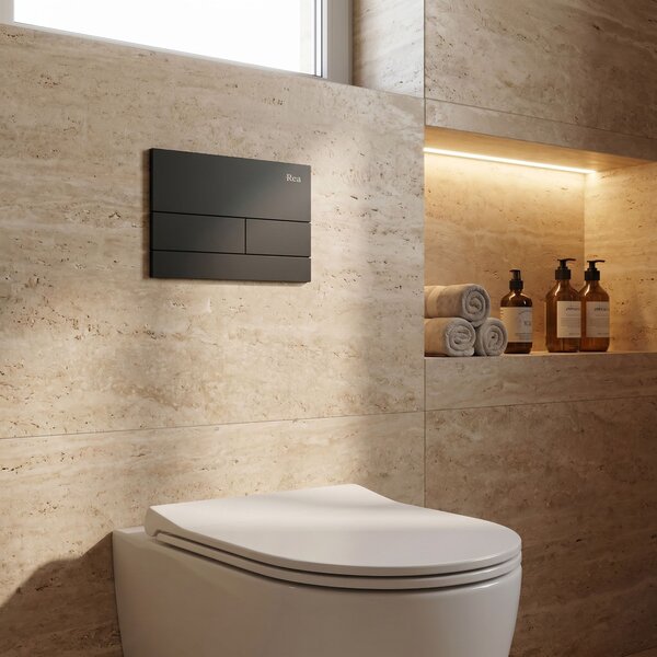 Set Cadru Îngropat Slim 024N pentru WC cu Buton T Black Matt