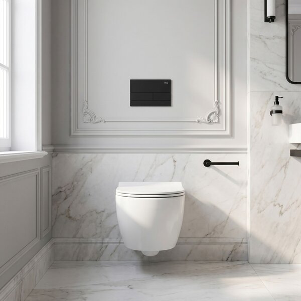 Set Cadru Îngropat Slim 024N pentru WC cu Buton T Black Matt