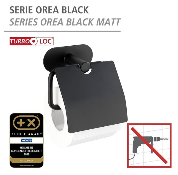 Suport de perete pentru hârtie igienică Wenko Orea, negru