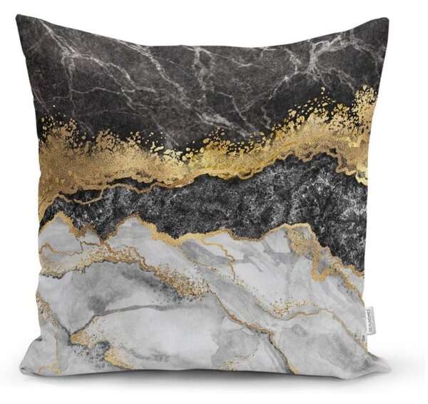 Față de pernă Minimalist Cushion Covers BW Marble With Golden Lines, 45 x 45 cm