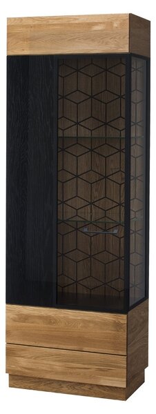 Vitrina din lemn si furnir, cu 1 usa si LED inclus Mosaic 10 Stejar / Negru, l67xA42xH196 cm