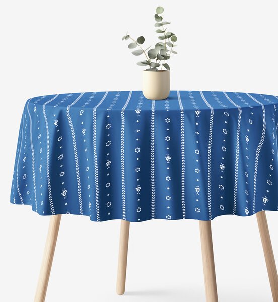 Goldea față de masă 100% bumbac - folclor albastru - rotundă Ø 120 cm