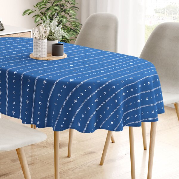 Goldea față de masă 100% bumbac - folclor albastru - ovală 140 x 240 cm