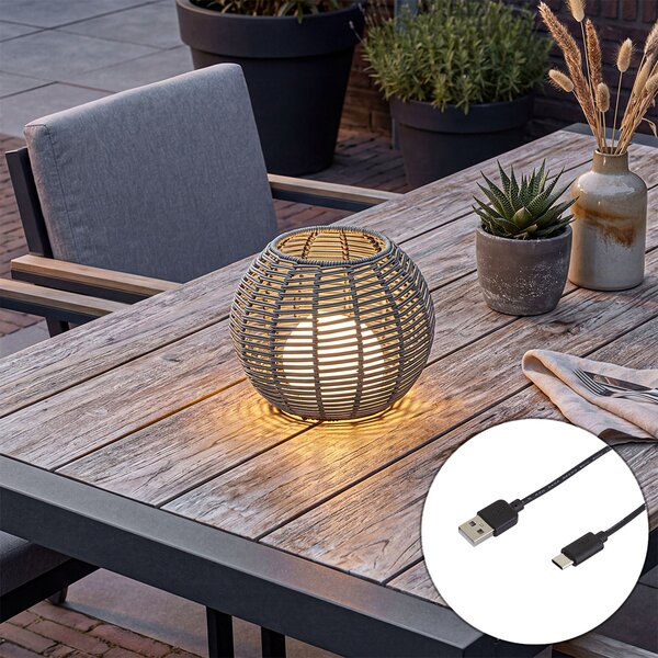 Lampă de masă de exterior gri închis 25 cm, cu LED reîncărcabil cu USB-C IP44 - Oli