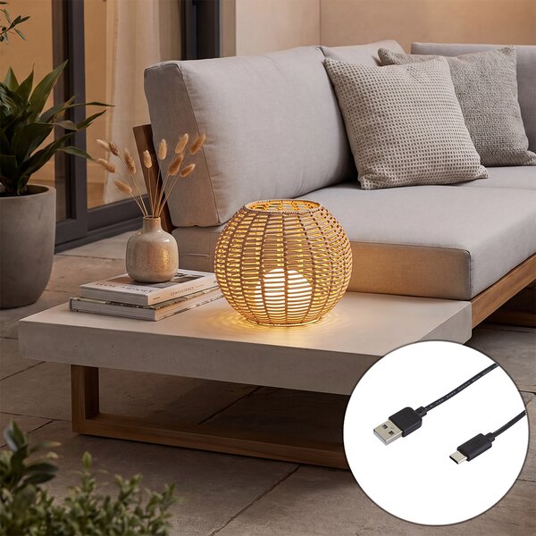 Lampă de masă de exterior gri-maroniu 30 cm, cu LED reîncărcabilă cu USB-C IP44 - Oli