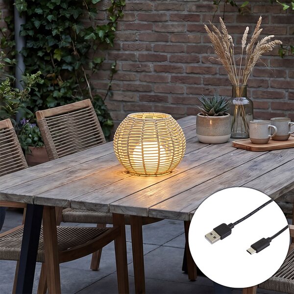 Lampă de masă de exterior Taupe 25cm incl. LED Reîncărcabilă cu USB-C IP44 - Oli