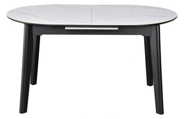 Masa extensibila ARES, ceramica/MDF/metal, alb mat cu efect de marmura/negru, 120-150×85×76 cm