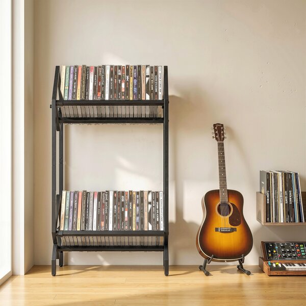HOMCOM Organizator CD-uri pentru 50 CD-uri, Organizator Viniluri 2 Niveluri din Metal pentru DVD-uri, Cărți, Albume, Negru | Aosom Romania