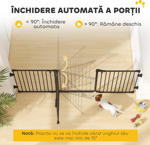 PawHut Poartă de Siguranță Pliabilă Oțel Închidere/Blocare Automată 202.5x2x76 cm Neagră Ușor de Folosit | Aosom Romania