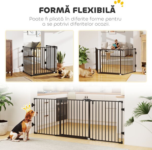 PawHut Poartă de Siguranță Pliabilă Oțel Închidere/Blocare Automată 202.5x2x76 cm Neagră Ușor de Folosit | Aosom Romania