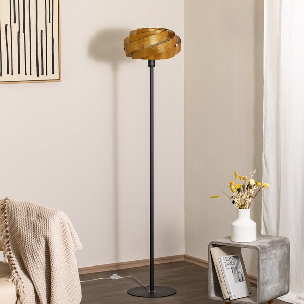 Domiluce Lampadar Vento, negru/auriu, metal, Ø 40 cm, E27, Auriu / Alamă, Camera de zi / sufragerie, Metal, Modern