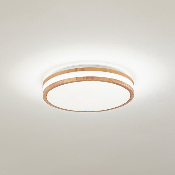 Lindby Plafonieră LED Emiva, Ø 40 cm, lemn deschis, CCT, Lemn, Camera de zi / sufragerie, Lemn, Modern
