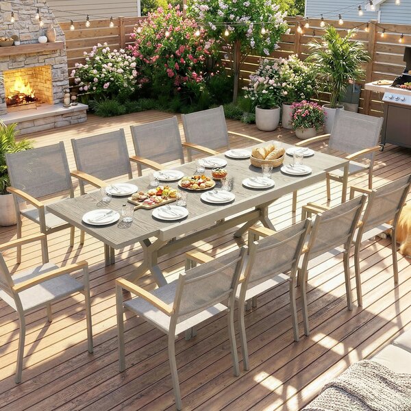 Outsunny Masă Extensibilă de Grădină pentru 8-10 Persoane, din Aluminiu și Oțel, 154/214x85x73 cm, Gri | Aosom Romania