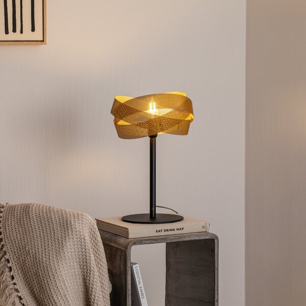 Domiluce Lampa de masă Tornado, negru/auriu, metal, Ø 26 cm, E14, Auriu / Alamă, Camera de zi / sufragerie, Metal, Modern