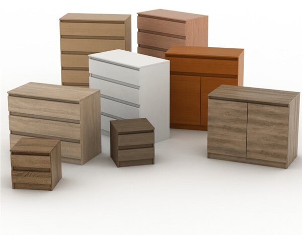 KONDELA Comodă cu 2 uşi şi 4 sertare, albă, HANY NEW 010