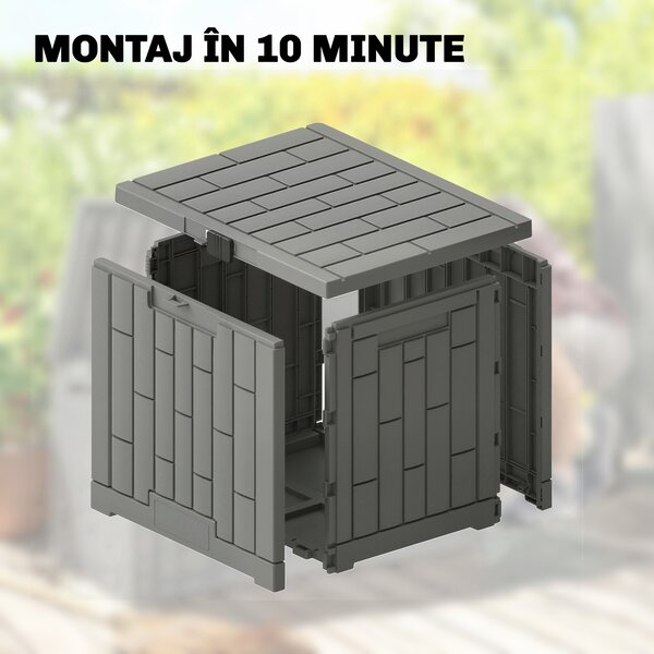 Outsunny Ladă de Grădină 114L din Rășină Impermeabilă și Anti-UV cu Închidere cu Cheie, 56x44x54 cm, Gri | Aosom Romania