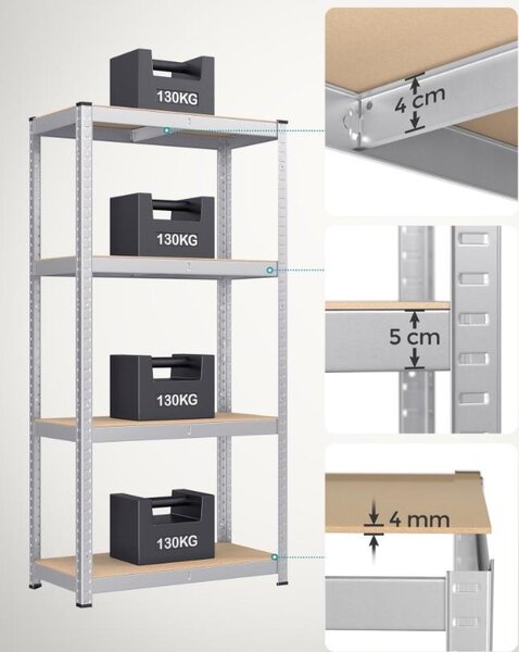 Set 2 Rafturi metalice, Songmics, Negru, 520 kg 40 x 80 x 160 cm