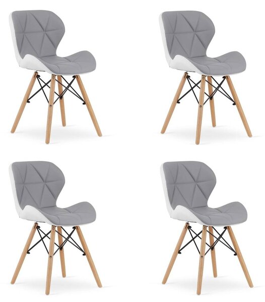 Set 4 Scaune Bucatarie/Dining Kross Alb-Gri Piele Ecologica