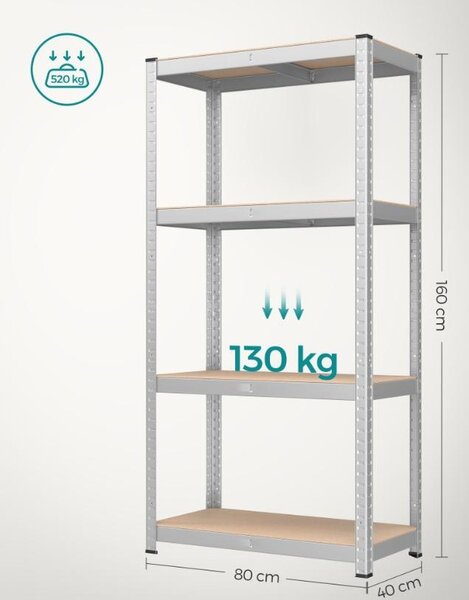 Set 2 Rafturi metalice, Songmics, Negru, 520 kg 40 x 80 x 160 cm