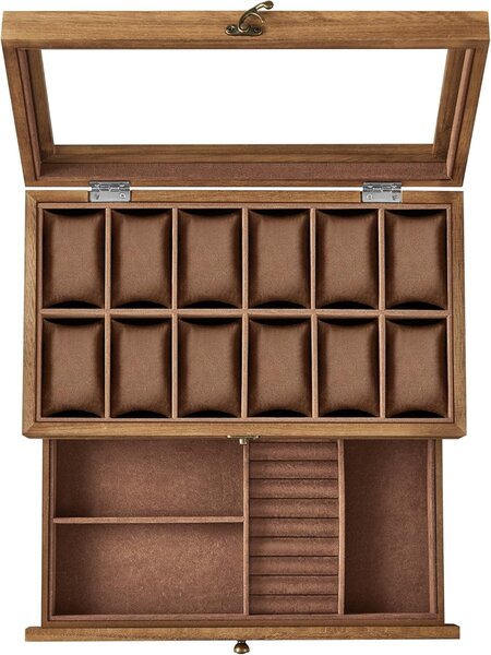 Cutie de ceasuri, Songmics, 19 x 34 x 12.5 cm, JOW012K01, Maro