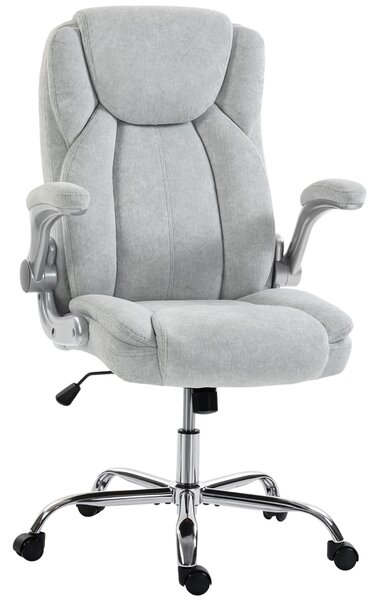 Scaun Ergonomic HOMCOM, Spătar Înalt, Tapițat în Catifea Imprimată, Cotiere Rabatabile, Alb Crem | Aosom Romania