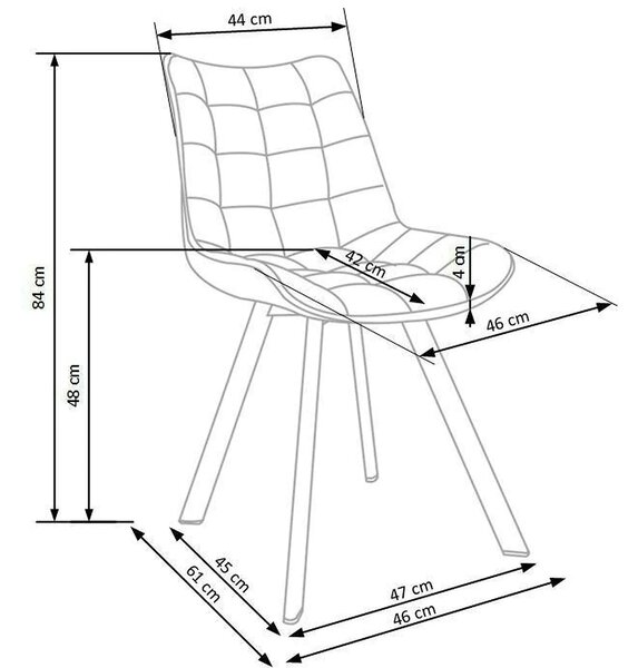 Scaun K332, maro/negru, stofa catifelata/metal, 46x61x84 cm
