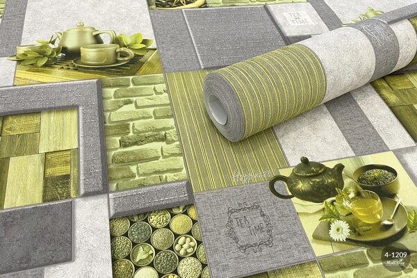 Tapet modern bucatarie, verde, model Scortisoara