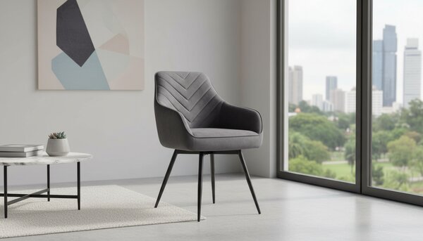 Scaun SERVIO, gri - Bluvel 14, stofa catifelata/metal, 55x58x88 cm