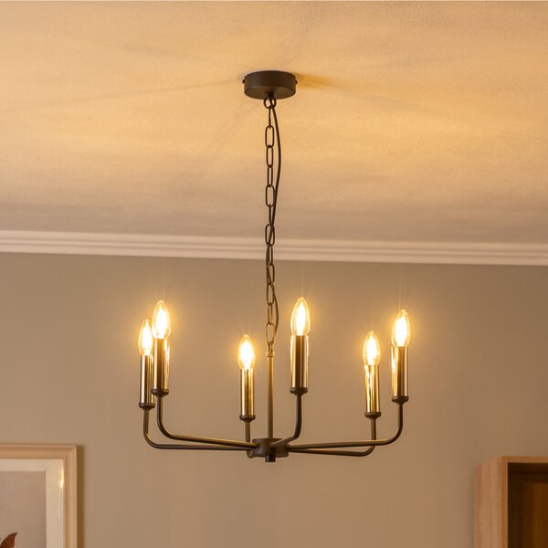 Euluna Candelabru Ampli, negru/auriu, 6 becuri, reglabil, Negru, Camera de zi / sufragerie, Metal, Modern