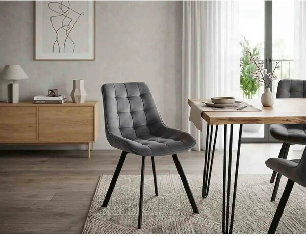 Scaun MONTI, gri - Bluvel 14, stofa catifelata/metal, 51x60x88 cm