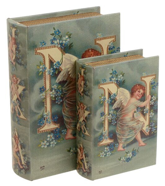 Set 2 cutii decorative, Piele ecologica, Multicolor, Angel