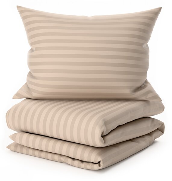 Lenjerie de pat hoteliera din microfibra JASMINE bej - dunga 2 cm Dimensiunile lenjeriei: 70 x 90 cm | 140 x 200 cm