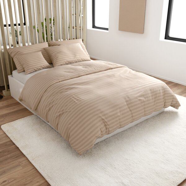 Lenjerie de pat hoteliera din microfibra JASMINE bej - dunga 2 cm Dimensiunile lenjeriei: 70 x 90 cm | 140 x 200 cm