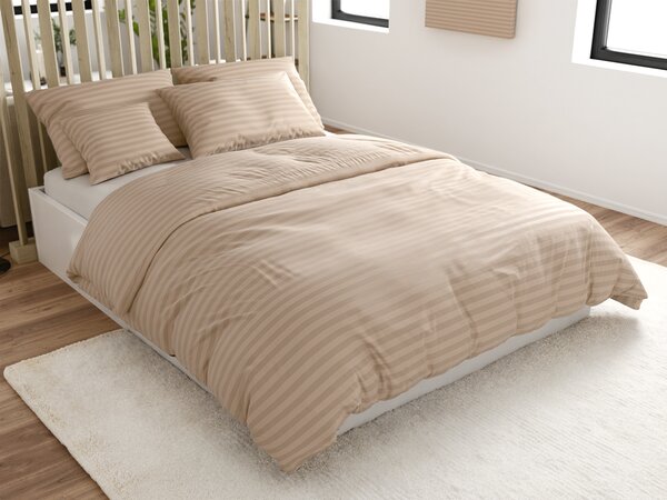 Lenjerie de pat hoteliera din microfibra JASMINE bej - dunga 2 cm Dimensiunile lenjeriei: 70 x 90 cm | 140 x 200 cm