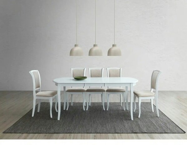 Scaun vintage bucatarie MN-SC, alb/bej, stofa/lemn, 45x42x96 cm