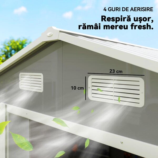 Outsunny Magazie de Gradina, Suport pentru Unelte din Otel cu Usi Glisante si Orificii de Aerisire, 196x236x208 cm, Maro | Aosom Romania